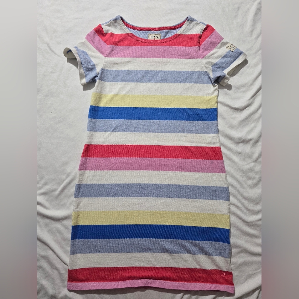 Joules Women Riviera Jersey Dress-Blue Pink Multi Color Stripe -